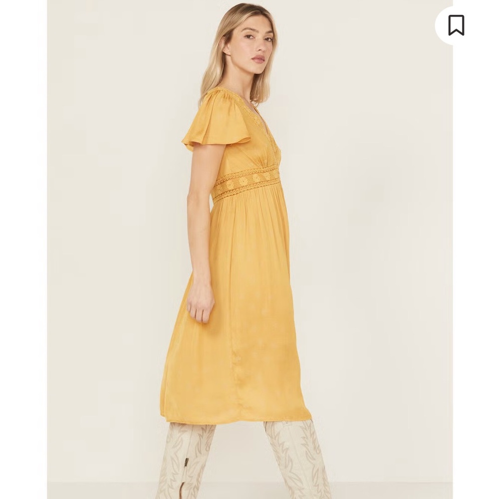 Yellow Button-Front Midi Dress with Lace Trim - Picture 2 of 6